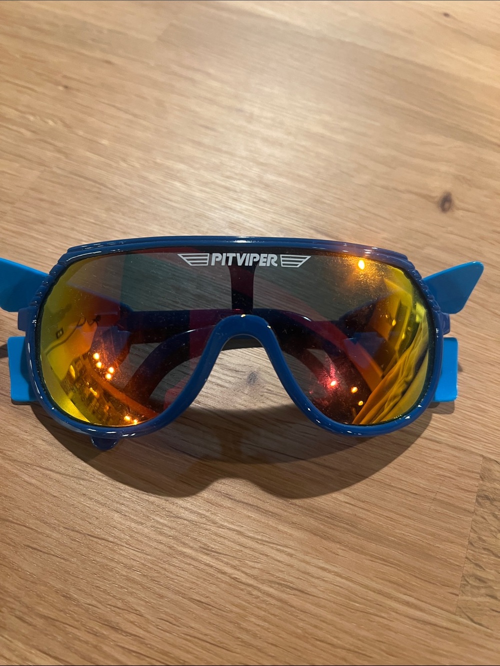 Pit Viper Blue Frame Sunglasses with Orange-Red Mirrored Lens